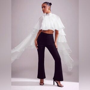 White Elegant Organza Mock Neck Ruffle Cape Sleeve Top
Size L